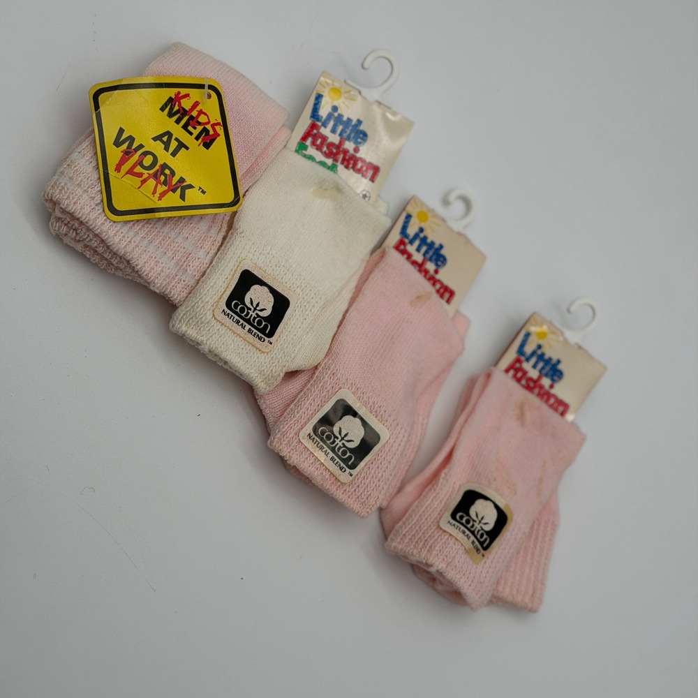 Vintage Little Fashion Kids Socks 4 Pairs Pink Cream Cotton Blend New 1118A‎